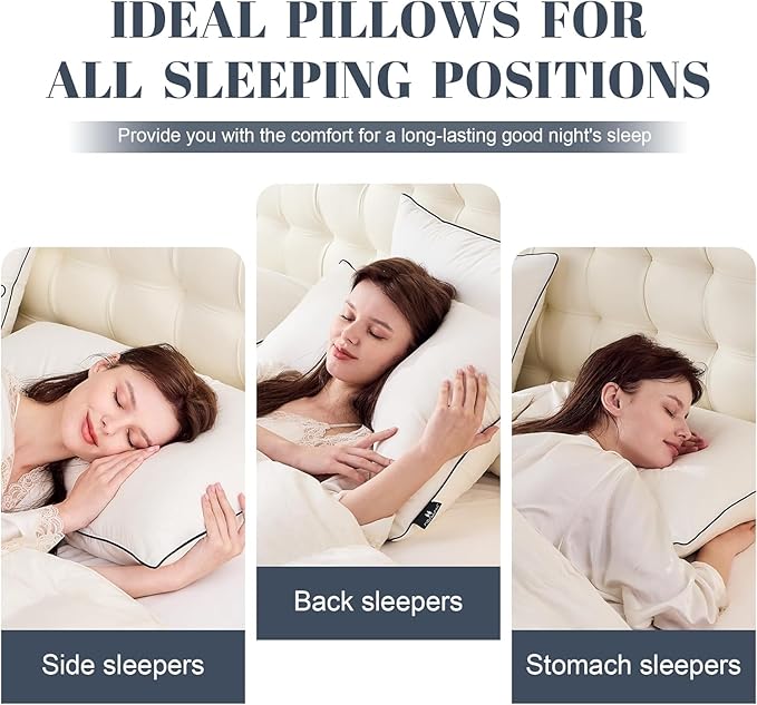 Soft Goose Down Pillows for Sleeping, 1 Pack Thin Hotel Feather Down Pillow with Airyfil™ Fillings, Flat Bed Pillow for Back, Stomach, Side Sleepers (Standard Size, 20×26 in.)