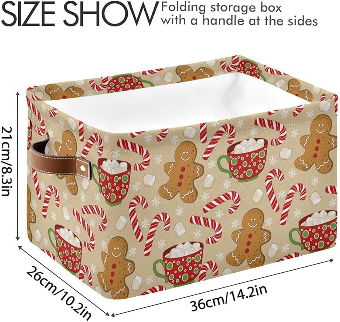 Christmas Gingerbread Man Storage Basket Fabric Kitchen Baskets Xmas Candy Cane Winter Snowflake Open Home Storage Bins Boxes Foldable Organizer Bag for Gift Book Shelf Closet Baskets 16×12×8 Inches