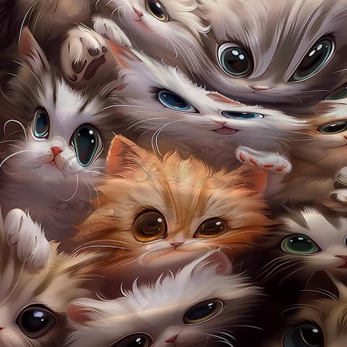 AILONEN Kawaii Cat Shower Curtain for Kids Boys,Lovely Hairy Cat Fabric Shower Curtains for Bathroom,Cute Animal Kittens Polyester Cloth Bath Curtain Set, 36" W*72" H