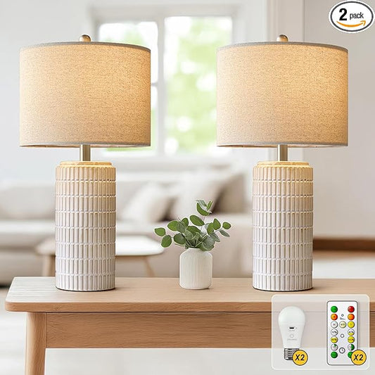 PoKat 23'' Ceramic Cordless Table Lamps, Remote Control Battery Operated Rechargeable Lamps Decor, Stepless Dimming Bedside Lamps, Modern Lamps for Living Bedroom Nightstands Garden Dinning Kitchen