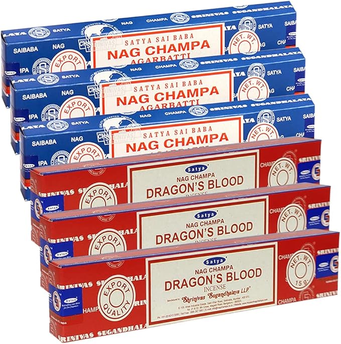 Nag Champa Dragons Blood Incense Sticks & Holder Bundle Variety Pack from House of Satya Incense Sticks and Trumiri