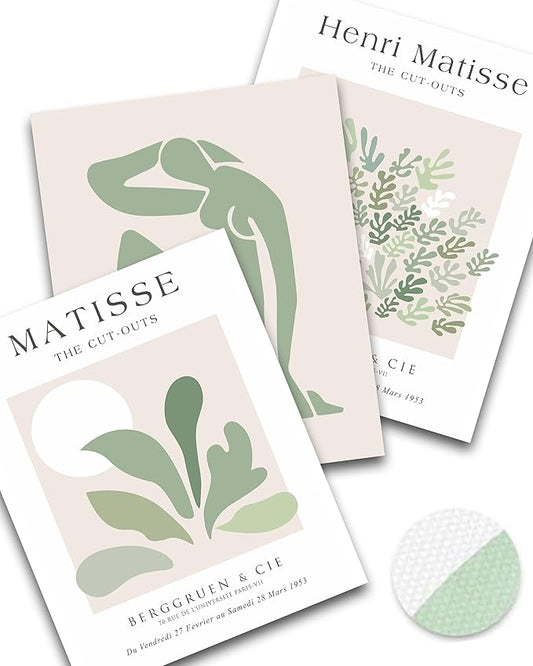 Matisse Abstract Wall Posters, Set of 3 Sage Green Wall Posters, No Frame, Quality Canvas Prints for 11 x 14 Inch, Art Posters for Kitchen Bathroom Living Room Bedroom