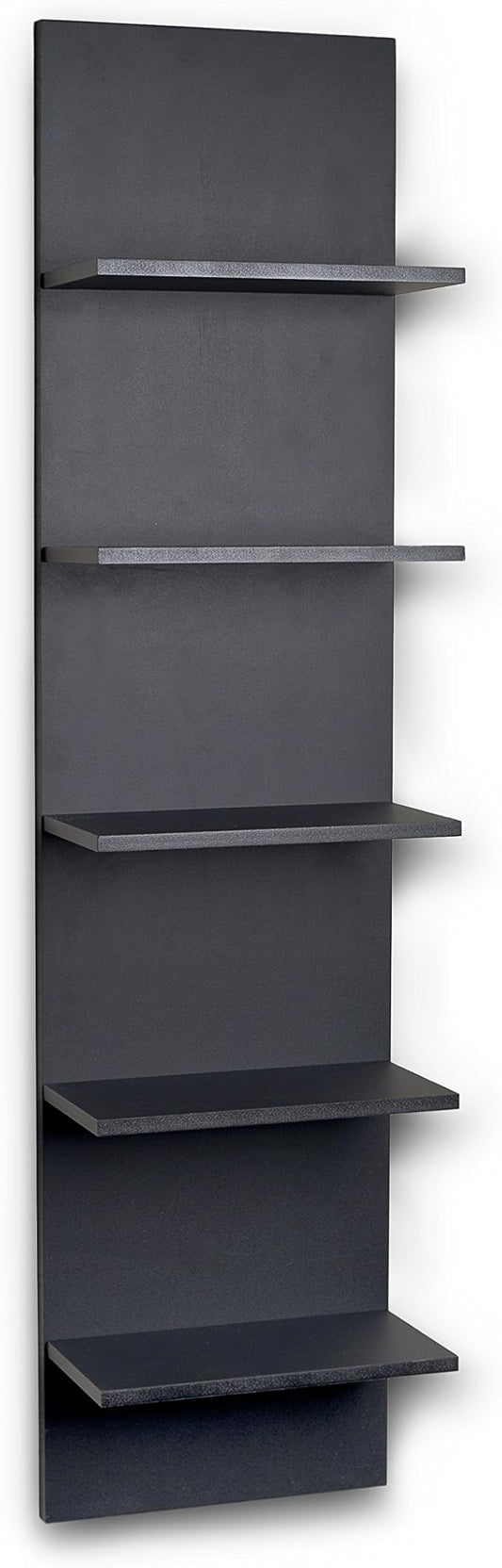 Danya B. Narrow Decorative Wall Mount Vertical Shelving Unit – Modern Column with 5 Shelves Home or Office for Books, Décor Display – Black Grain Finish