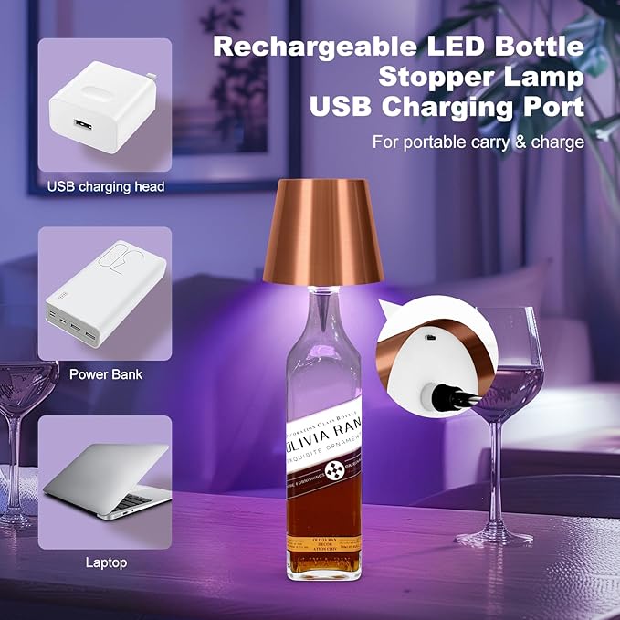 2025 New Wireless Bottle Lamp,RGB LED Bottle Light with Remote(RGB Rose Gold, 1pc)