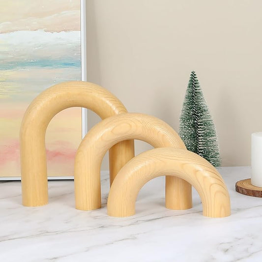 HMASYO 3Pcs Wood Arch Decorative Objects, Coffee & Shelf Decor, Neutral Home Accents for Modern Spaces