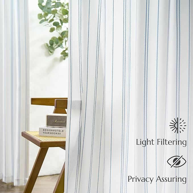 jinchan Blue and White Striped Curtains 84 Inches Long for Living Room Bedroom Blue on White Pinstripe Curtains Privacy Light Filtering Rod Pocket Modern Window Treatments Set 2 Panels