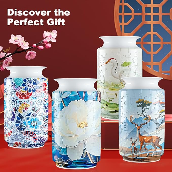 3D Puzzle Vase Unique Flower Vase for Adults Made by 162 Curved Plastic Puzzle Pieces, Vases for Flower Home Creative Gift for Parents & Housewarming