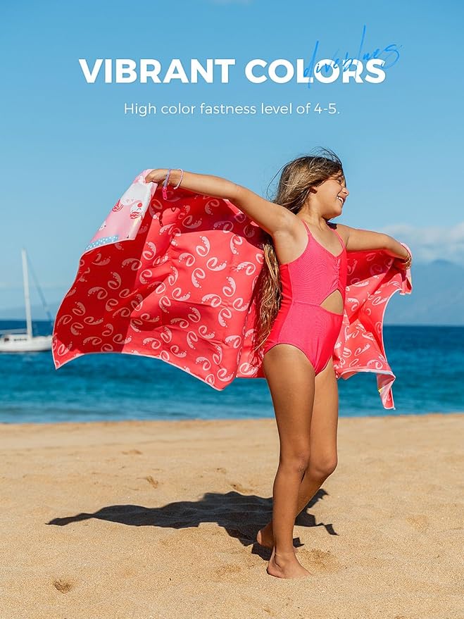 Kids Beach Towel 60''x30'', Quick Dry, Sand Free, Compact, Lightweight, Absorbent, Girls & Boys Large Microfiber Towels for Pool, Swim, Cruise Essentials, Princess