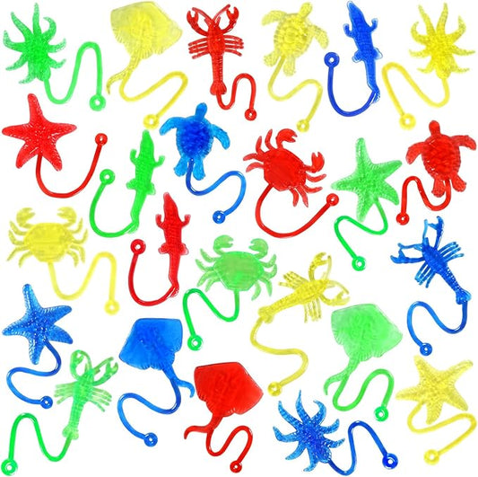 24PCS Ocean Animal Sticky Hands Toys for Kids, Rubbery Stretchy Sticky Goodie Bag Stuffers Toys for Party Favor Supplies, Colorful Sticky for Boys Girls Classroom Prizes