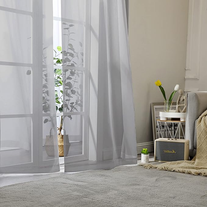 Aiyufeng Charcoal Grey Sheer Curtains, 84 inches Long, 2 Panels Sets, for Living Room/Bathroom/Basement, Rod Pocket, 2PCS, 40Wx84L