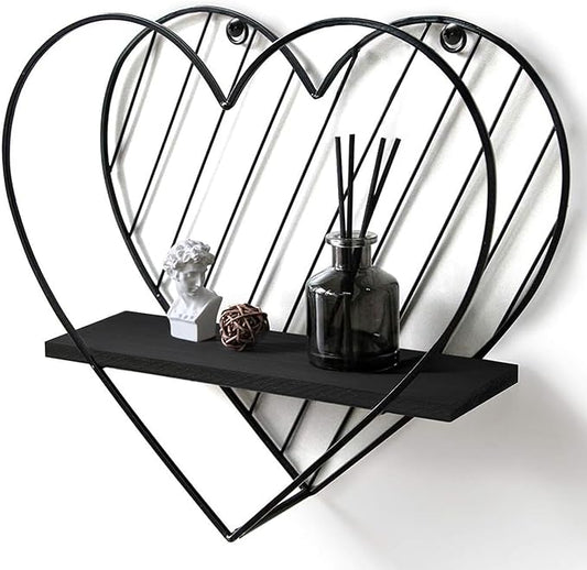 Afuly Floating Shelves - Black Wall Shelf, Heart Shaped Modern Minimalist Storage Rack Organizer for Bedroom, Bathroom, Living Room Home Decor