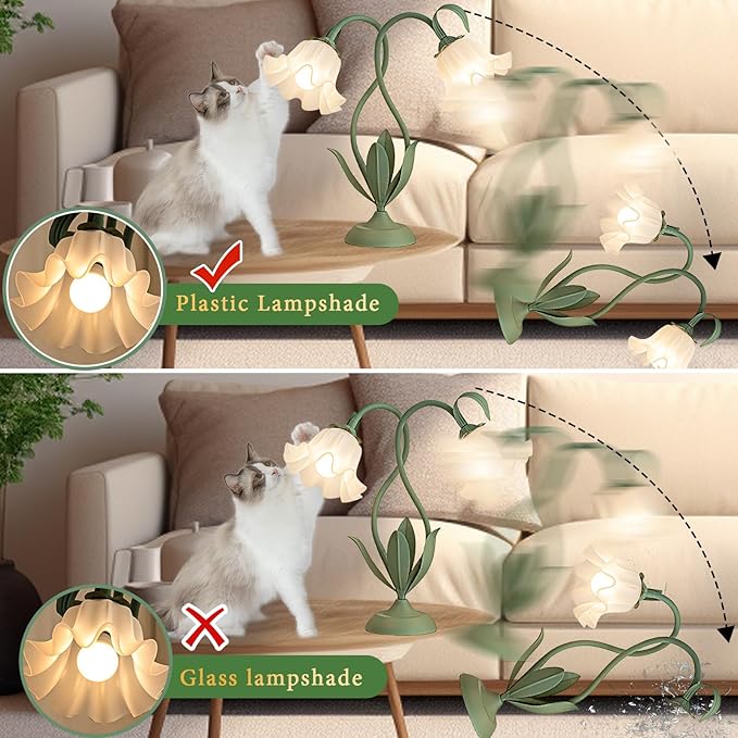 Cute Flower Table Lamp, Bedside Vintage Flower Lamp with LED Bulb, 3 Colors Temperature Reading Light, Table Lamp for Bedroom Living Room Lighting Desk Lamps Home Decoration(Green)