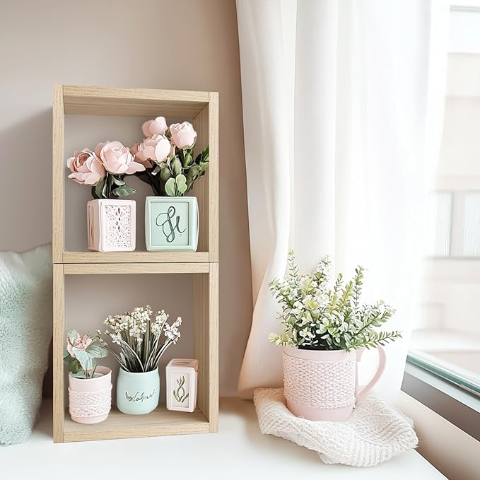 Kaboon Cube Floating Shelves Set2, Display Shelves Wall Mount 7.75" D x 12.5" W x 12.5" H, (Grey Oak, Square 2 Cubes)