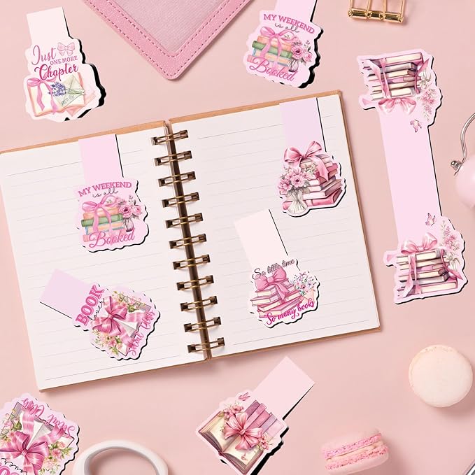 Pink Bow Magnetic Bookmark - 8Pcs Coquete Book Mark Magnets Bow Bookmarks Magnetic Floral Butterfly Magnets Bookmark Page Clip Gift for Book Lovers Students Teacher Reading Bookish