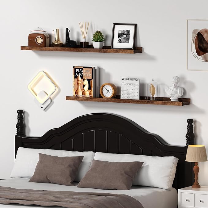 Floating Shelves for Wall 36 Inch Long, Rustic Wood Wall Shelves for Bathroom Living Room Bedroom Kitchen Farmhouse Set of 2, Heavy Duty Wall Mounted Bookshelves,Bookshelf (Walnut, 2Pack 36inch)