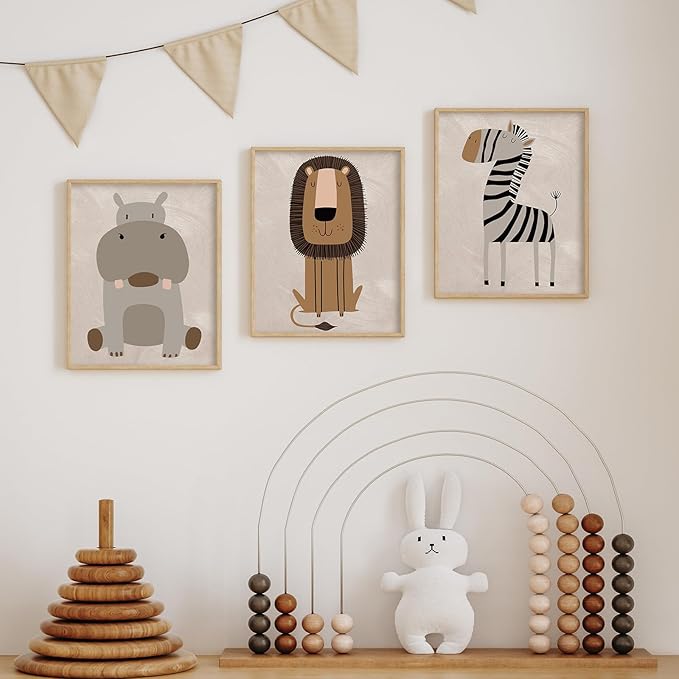Canssape Set of 6 Safari Nursery Wall Decor | 8"x10"Cute Jungle Animal Nursery Wall Decor | Cartoon Lion Baby Wall posters(Unframed)