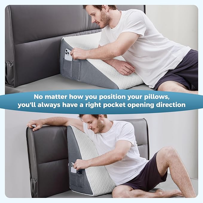 Bed Wedge Pillow for Sleeping, 10" Memory Foam Triangle Wedge Pillow Post Surgery Body Positioners Pillow for Back, Legs and Knee Support, Acid Reflux, Gerd, Heartburn and Snoring