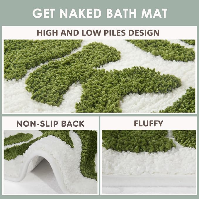 Irregular Get Naked Bath Mat - Funny, Cute Green Sage Rugs, 31" x 18" Non-Slip