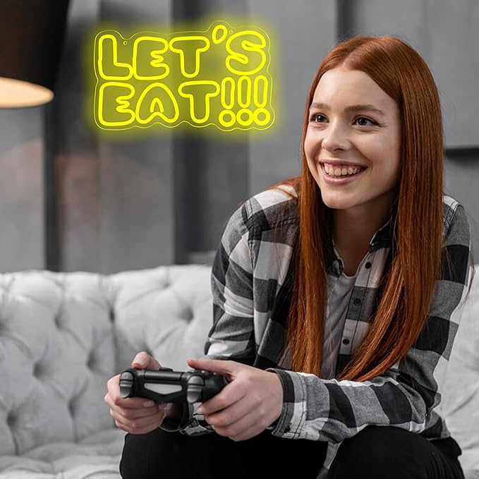 Let's Eat Neon Sign,Dimmable Anime Cartoon Neon Signs for Wall Decor,USB Game Neon Light for Man Cave Kids Room Bedroom Bar Birthday Gifts(15.7 * 9.6in)