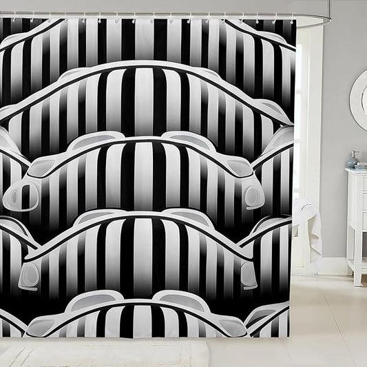 Feelyou Black White Stripe Fabric Shower Curtain Ombre Shower Curtain for Boys Girls Abstract Art Bathroom Waterproof Accessories with 12 Hooks Modern Curtains,72x72 Inches