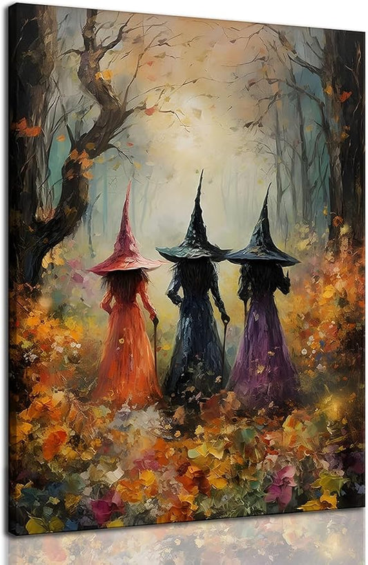 ILLBDR Halloween Vintage Witchy Wall Art Prints Creepy Gothic Dark Moody Pictures Decor Dark Academia Witches Victorian Painting Canvas Posters for Bedroom Bathroom 16x24 inch Framed