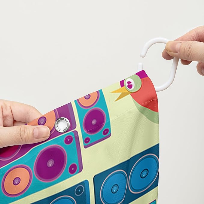 AILONEN Cartoon Robot Shower Curtain Sets,Beautiful Music Guitar Robots Theme Bathroom Decors, 60" W*72" H Cute Shower Curtain for Boys Girls Teens Kids