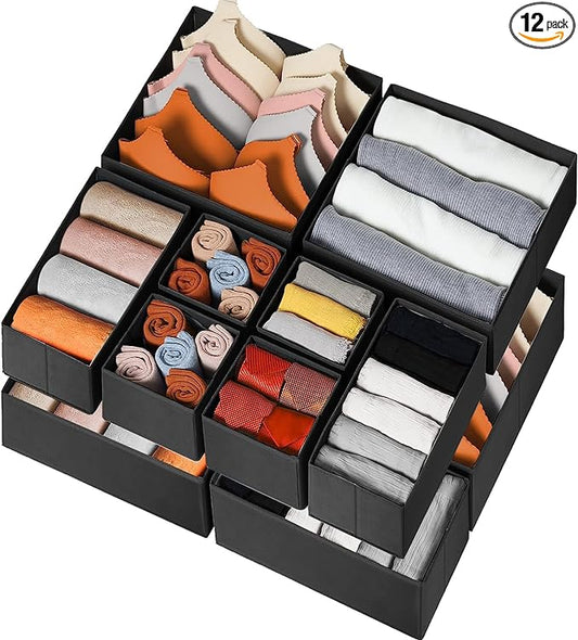 Criusia Drawer Organizer Clothes 12 Pack - Odorless Closet Organizers and Storage for Sock Underwear Bra - Dresser Organizador for Bedroom Organization -Nursery Drawer Divider Trays for Baby Clothes