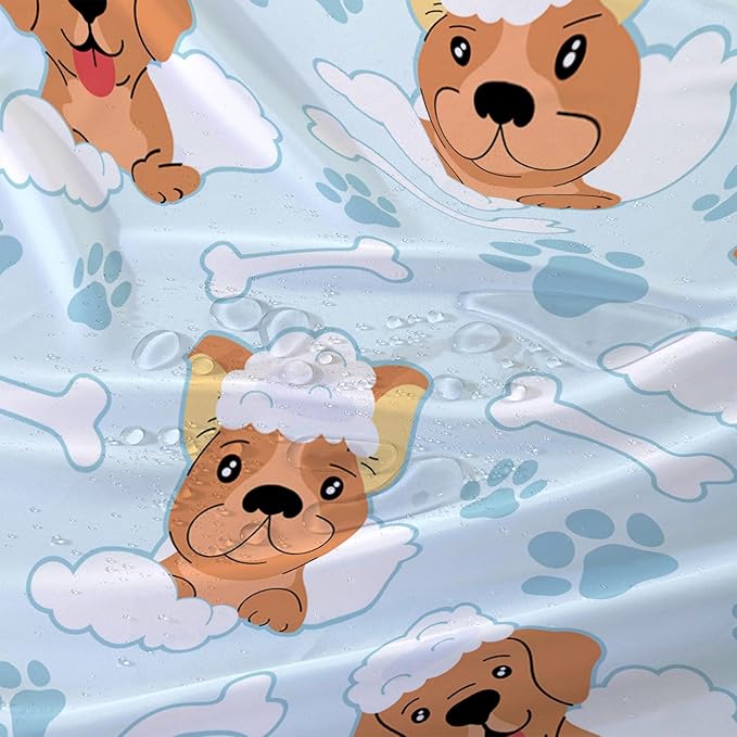 AILONEN Cute Dog Shower Curtain,Cute Bulldog Labrador Dog Print Shower Curtain, 72" W*84" H Waterproof Happy Shower Puppy Dog Lover Curtain with Grommets and 12 Hooks