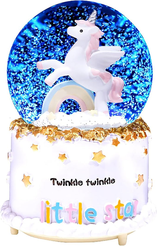 Rainbow Unicorn Snow Globe Automatic Rotating Snow Flakes with Coloful Light Music Christmas Birthday Presents Gifts for Kids Girls Baby Sister Daughter Granddaughter Women Mom Grandma