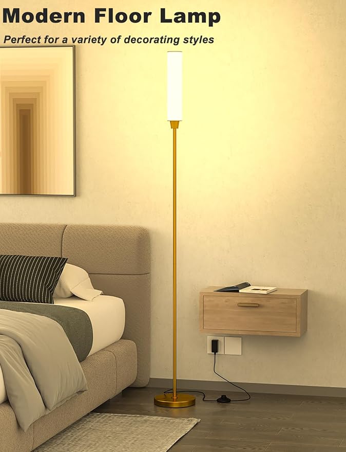Floor Lamps for Living Room, Upgrade Moder Floor Lamp with Remote Control, Full Range Dimming Minimalist Standing Lamp Perfect for Living Room, Bedrooms and Office(Copper)