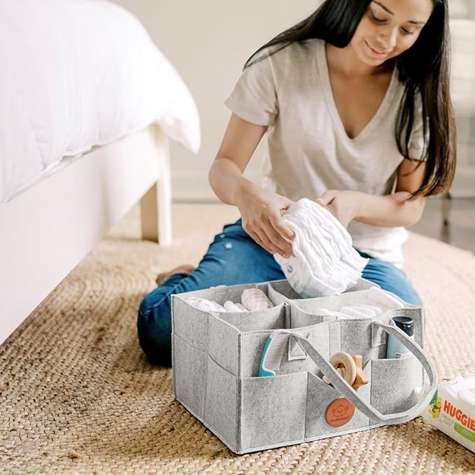 KeaBabies Diaper Caddy Organizer - Baby Organizer for Nursery, Car Storage Organizer, Baby Gift Basket, Changing Table Organizer, Portable Diaper Organizer Caddy for Girls, Boys (Classic Gray)
