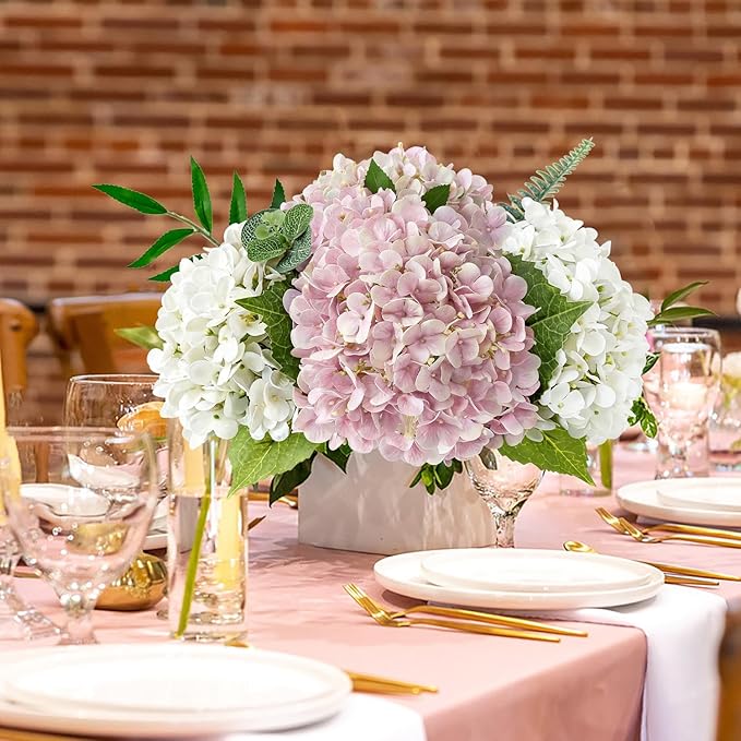 Hydrangea Artificial Flowers, Ivory White Lifelike Latex Silk Real Touch Faux Hydrangea Flowers, Artificial Hydrangeas Bouquet for Wedding Centerpieces Tables Party Home