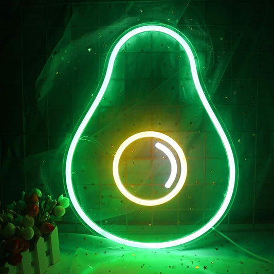 LUCUNSTAR Avocado Neon Sign Green Led Sign Fruit Neon Lights Cute Neon Signs USB Powered Switch Light Up Signs Neon Signs for Wall Decor Kids Room Bedroom Store Christmas Birthday Party Signs