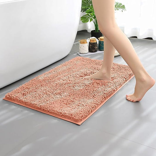 Bathroom Rugs Mat 60x24 Long Non Slip Chenille Bath Mats Bath Rugs for Bathroom Shower Light Orange