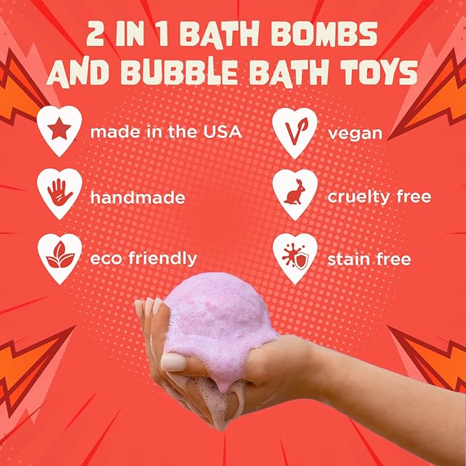 Superhero Bath Bombs for Kids & Boys with Surprise Hero Toys Inside (1 Pack) - Large Bubble Bomb for Boys & Girls - Fruity Scent, Relaxing, Gift for Children, Made in USA by Two Sisters