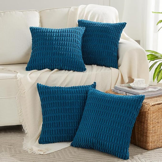 Fancy Homi 4 Packs Teal Decorative Throw Pillow Covers 20x20 Inch for Living Room Couch Bed Sofa, Rustic Farmhouse Boho Home Decor, Soft Striped Corduroy Square Cushion Case 50x50 cm