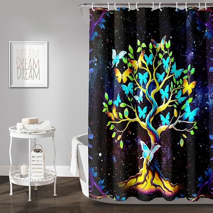 AILONEN Tree of Life Shower Curtain for Bathroom,Galaxy Starry Glowing Tree of Life Bath Curtain,Colorful Tree Shower Curtain Waterproof with 12 Plastic Hooks for Boys Girls Adults 72" W*72" H