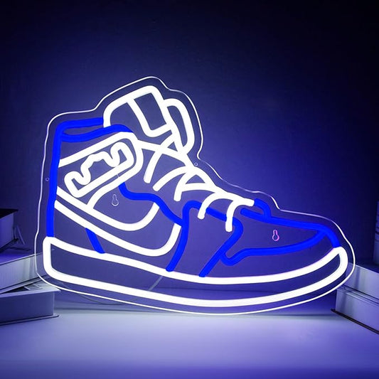 Sneaker Neon Sign for Wall Decor Dimmable Blue and White Shoe LED Lights Cool Room Decor for Boys Game Room Teen Bedroom Home Neon Sign Sneakerhead Shoe Gifts