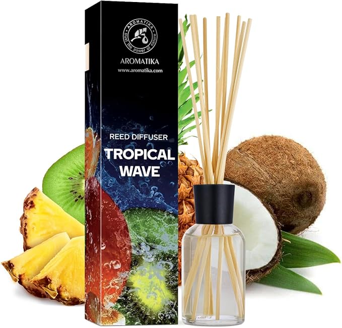Reed Diffuser Tropical Wave 3.4 Fl Oz (100ml) - Room Diffuser with Exotic and Fresh Scent - Fragrance Diffuser with Rattan Sticks - Room Freshener - Scented Diffusers - Home Fragrance