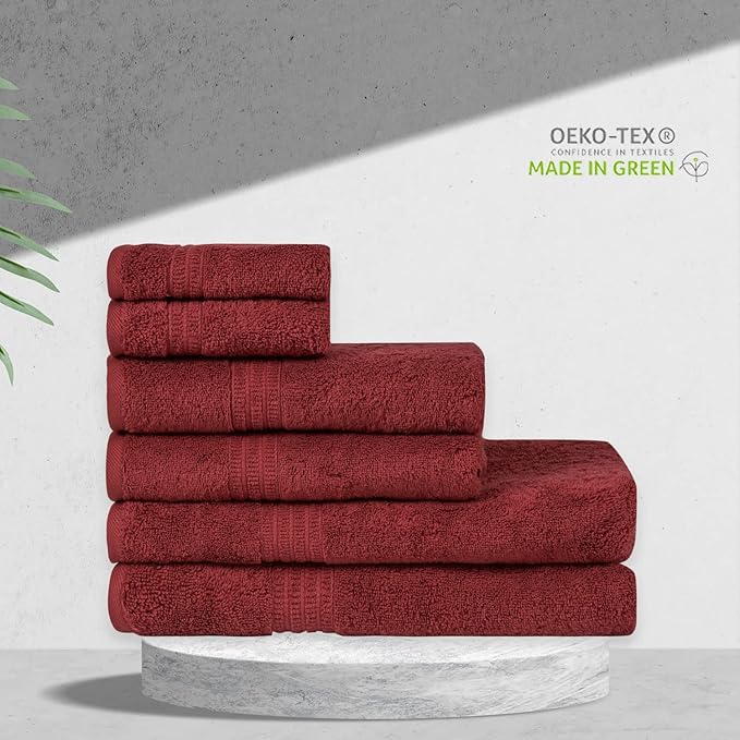 HOMELOVER 6 Piece Towel Set - 100% Organic Cotton, 2 Bath Towels, 2 Hand Towels, 2 Washcloths - 500 GSM, Hotel & Spa Quality, Soft, Quick Dry, Highly Absorbent Bathroom Essentials (Berry Red)