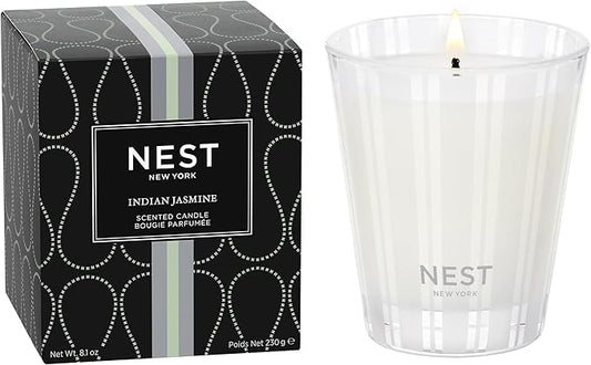 NEST New York Scented Classic Candle, Indian Jasmine - 8.1 oz - Up to 60-Hour Burn Time - Reusable Glass Vessel