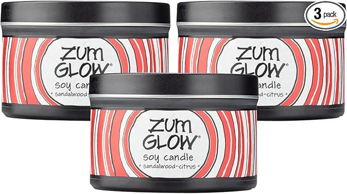 Indigo Wild Zum Glow Sandalwood-Citrus Candle - Soy Wax Candle with Lead-Free Wick - Relaxing Candles Scented with Essential Oils - Long-Lasting Scented Candles - 30-Hour Burn Time - 7 oz (3 Pack)