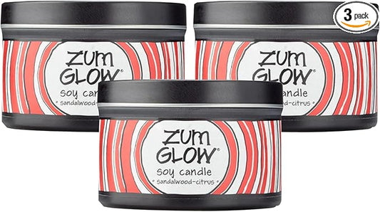 Indigo Wild Zum Glow Sandalwood-Citrus Candle - Soy Wax Candle with Lead-Free Wick - Relaxing Candles Scented with Essential Oils - Long-Lasting Scented Candles - 30-Hour Burn Time - 7 oz (3 Pack)