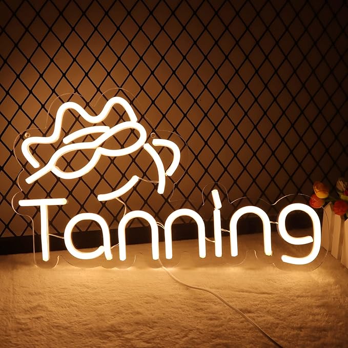 JFLLamp Tanning Neon Signs for Wall Decor Neon Lights for Bedroom Led Business Signs Suitable for Tanning Shop Christmas Birthday Party Unique Gift for Lover, 5V Power Adapter, 16*10 Inch(Warm White)