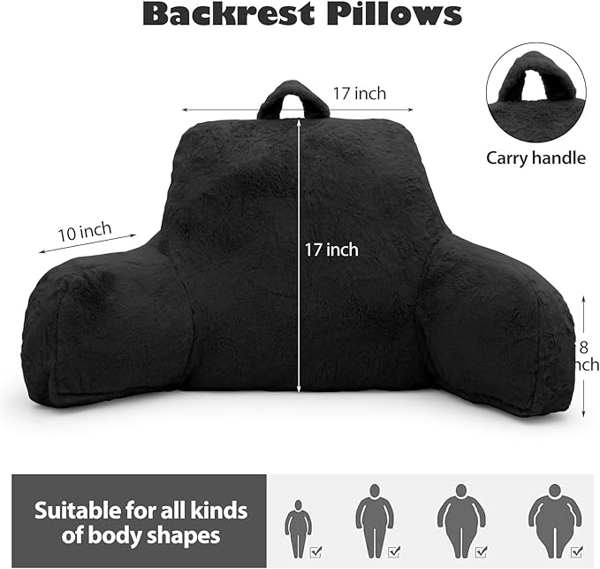 Reading Pillow for Sitting in Bed Adult, Standard Reading Pillow with Memory Foam, Back Pillow for Bed Sitting Up with Extend Arms, Bed Reading Pillow, Black