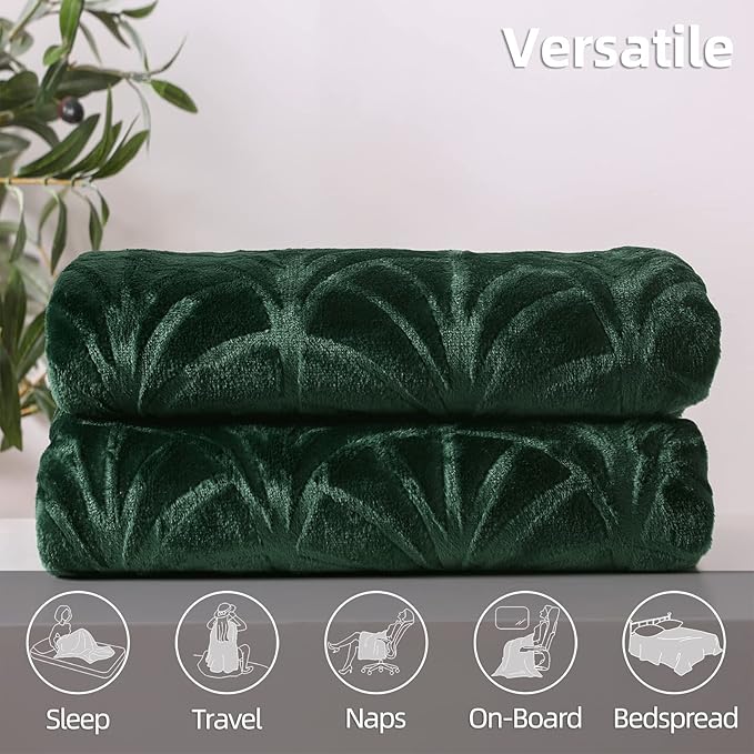 Whale Flotilla Flannel Fleece Queen Size Blanket for Bed, Soft Fluffy Velvet Bedspread Coverlet with Decorative Vintage Pattern for All Season, Warm and Lightweight, 90x90 Inch, Deep Green