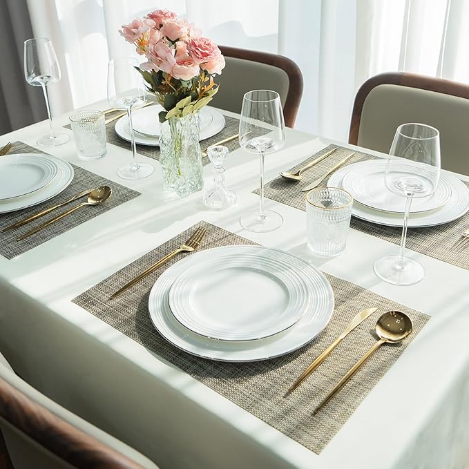 Placemats Set of 8 Vinyl/Plastic Woven Place Mats for Kitchen Table Indoor/Outdoor Washable Placemat Wipeable Dining Table Mats (Brown,8)
