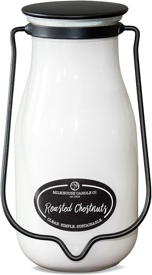 Milkhouse Candle Company, Roasted Chestnuts, Creamery Collection, Scented Soy Candle: Butter Jar Candle, Milkbottle 14 oz
