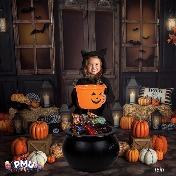 PMU 16 Inch Black Cauldron Kettle, Halloween Witch Plastic Kettle, Party Decorations Indoor & Outdoor, Favor Decoration (1/Pkg) Pkg/1