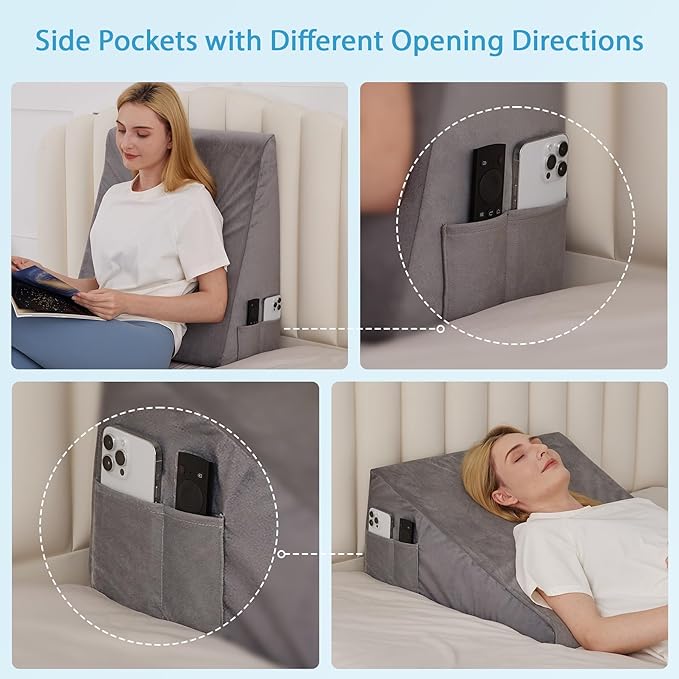 Wedge Pillow for Back Pain Relief, Bed Wedge Pillow for Sleeping, 24×24×10 Inch Memory Foam Anti Snore Pillow, Triangle Pillow Wedge for Sleeping Acid Reflux, Gerd, Elevated Pillow Short Plush